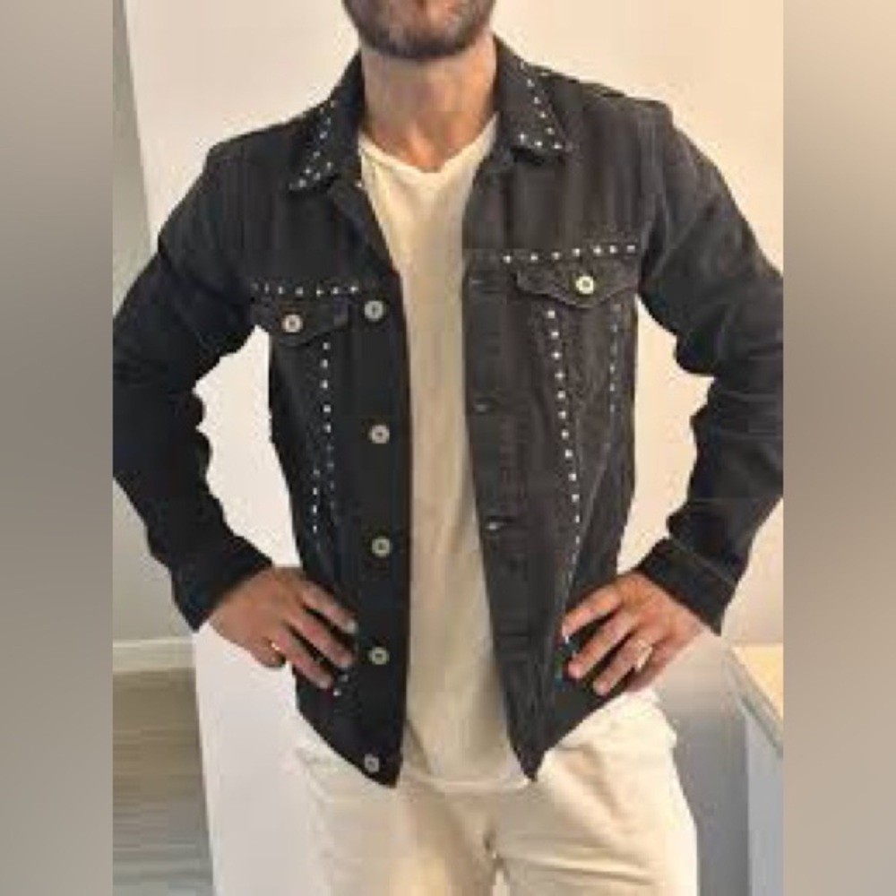 Mango Black Studded Denim Jacket - image 3